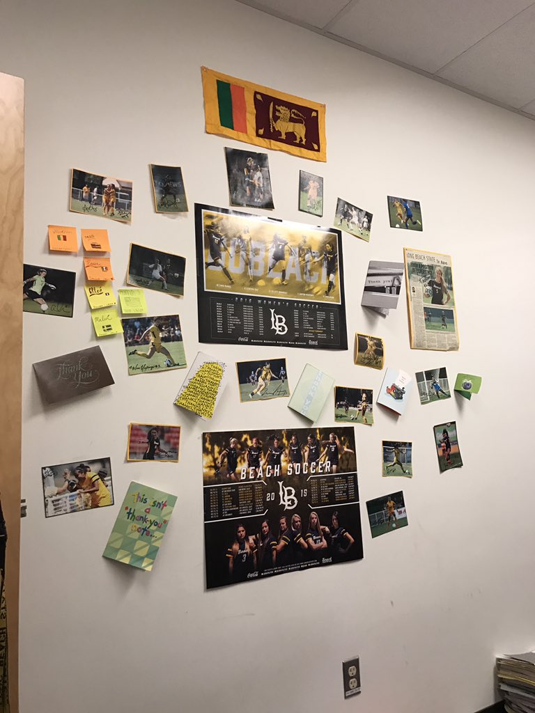 LBSUSoccer's tweet photo. Someone is happy to be back at work!  Soccer wall + a closer look at our internationals.  #aaronrocks https://t.co/BWbMYvrcSy