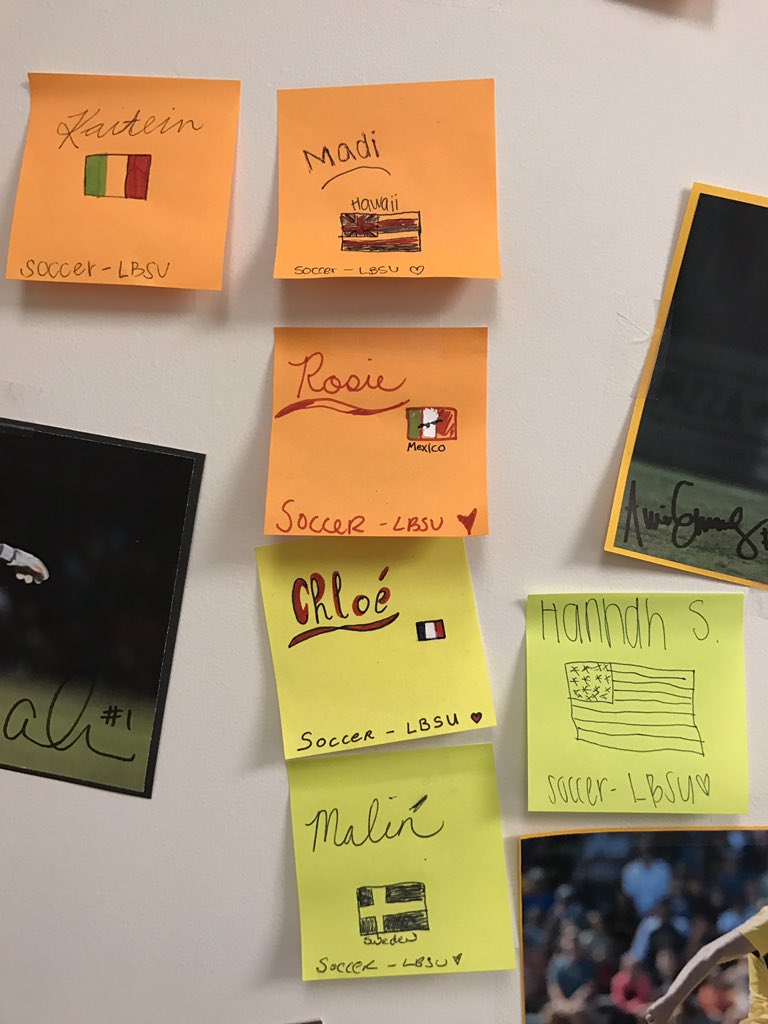 LBSUSoccer's tweet photo. Someone is happy to be back at work!  Soccer wall + a closer look at our internationals.  #aaronrocks https://t.co/BWbMYvrcSy