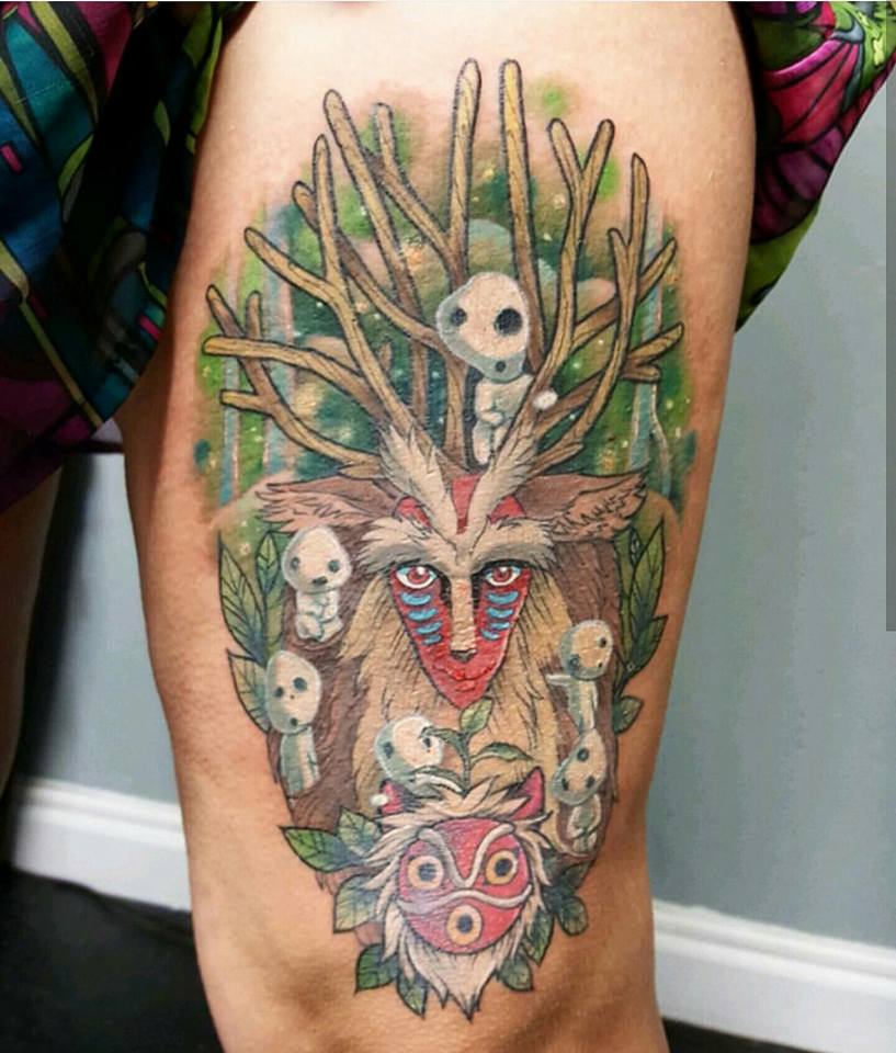 First Studio Ghibli themed tattoo with a touch from my favorite slam poet  Tattooed by Luke Whitmire Ground Work Tattoo Missouri Forest Spirit  from Princess Mononoke and quote from Rudy Franciscos Instructions 