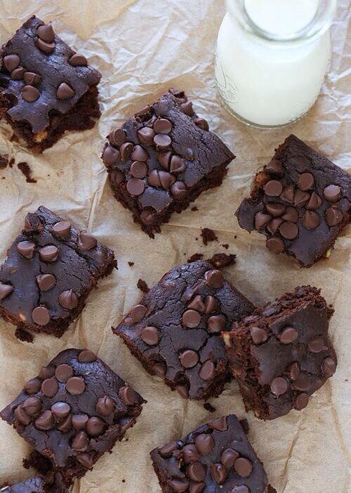 Chocolate chip topped brownies.
