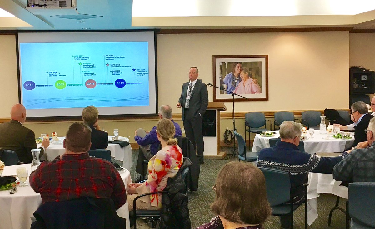 ethan_shumway's tweet photo. .@uvhospital CEO &amp; @Intermountain VP @stevenrsmoot presents UVH replacement project update to #provo Rotary Club. Completion by 12/2018 https://t.co/CFAozHjav7