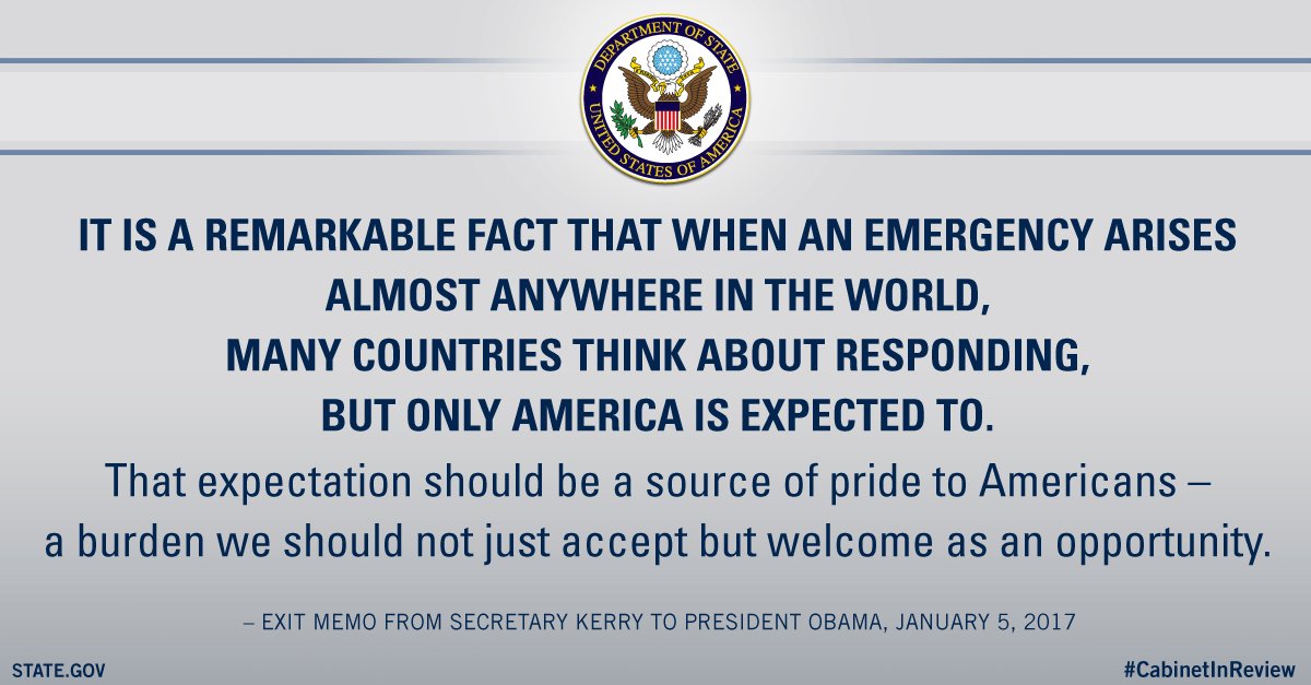 StateDept's tweet image. Read Secretary @JohnKerry’s exit memo to @POTUS at go.usa.gov/x92A5. #CabinetInReview