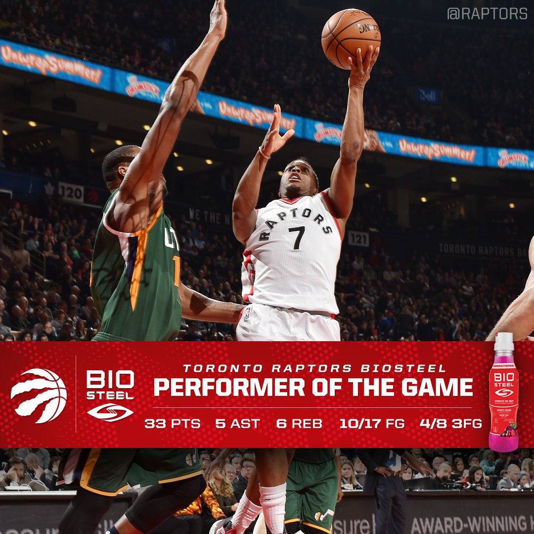 Raptors's tweet photo. All-Star performance from Kyle Lowry. He is your @BioSteelSports Performer of the Game. #NBAVote #WeTheNorth https://t.co/XI9DRSdC9S