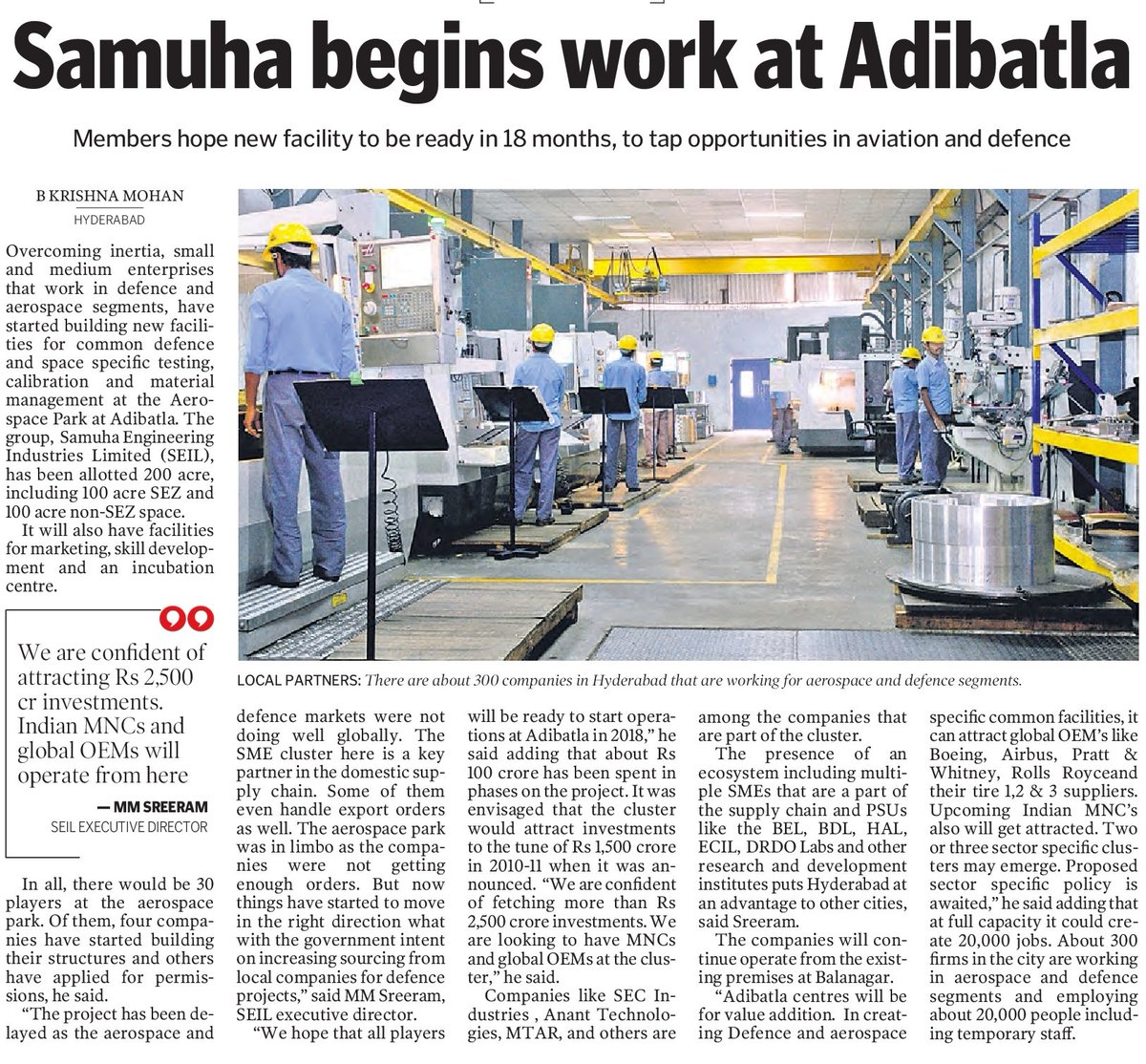 HiTelangana's tweet photo. #Samuha begins work at the #Aerospace #Park @ #Adibatla #Telangana
@InvTelangana https://t.co/dKoxSASBrf