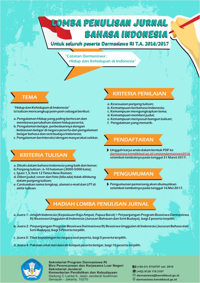 darmasiswa's tweet photo. Catatan Darmasiswa 2016 : Hidup dan Kehidupan di Indonesia. Calling all Darmasiswa 16/17 participants! Visit https://t.co/SwYXIi7Yyi https://t.co/UZzyHY69N3