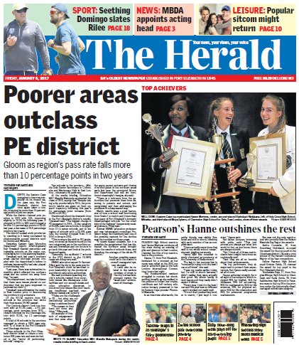 HeraldNMB's tweet photo. Today in The Herald: #MatricResults2016 #EasternCapeResults #PEDistrict #PearsonHighSchool #CSA #RussellDomingo #Proteas #ChippaUnited https://t.co/iEpyGmGqXb