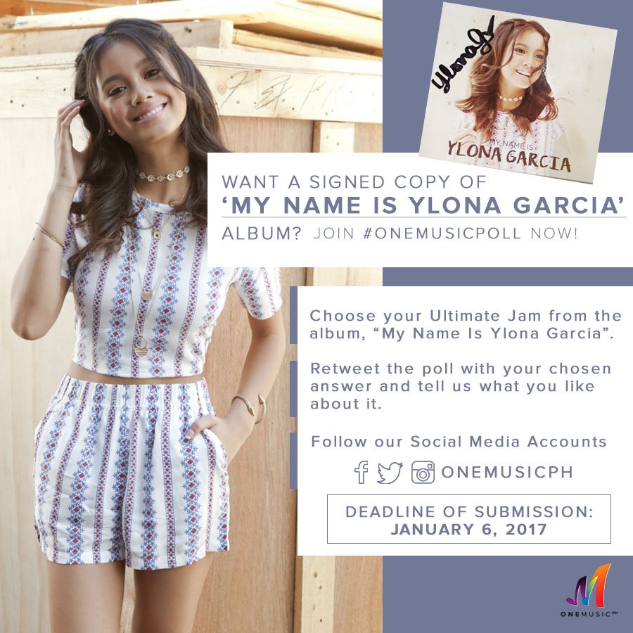 OneMusicPH's tweet photo. #OneMusicPOLL: Get a chance to get a signed copy of "My Name Is Ylona Garcia" Album! Here's how: https://t.co/tJXSEXhb5r https://t.co/ygDv9cfzgp