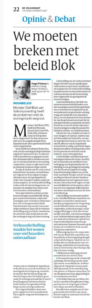 Priemus; Minister Blok heeft de problemen met de woningmarkt vergroot. 9 beleidsprioriteiten voor het volgend kabinet