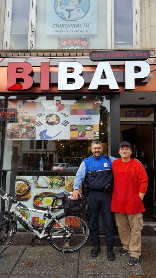 okbibija's tweet photo. Grand opening and The police man as the first customer at BiBap bar https://t.co/PkGERu00Fl