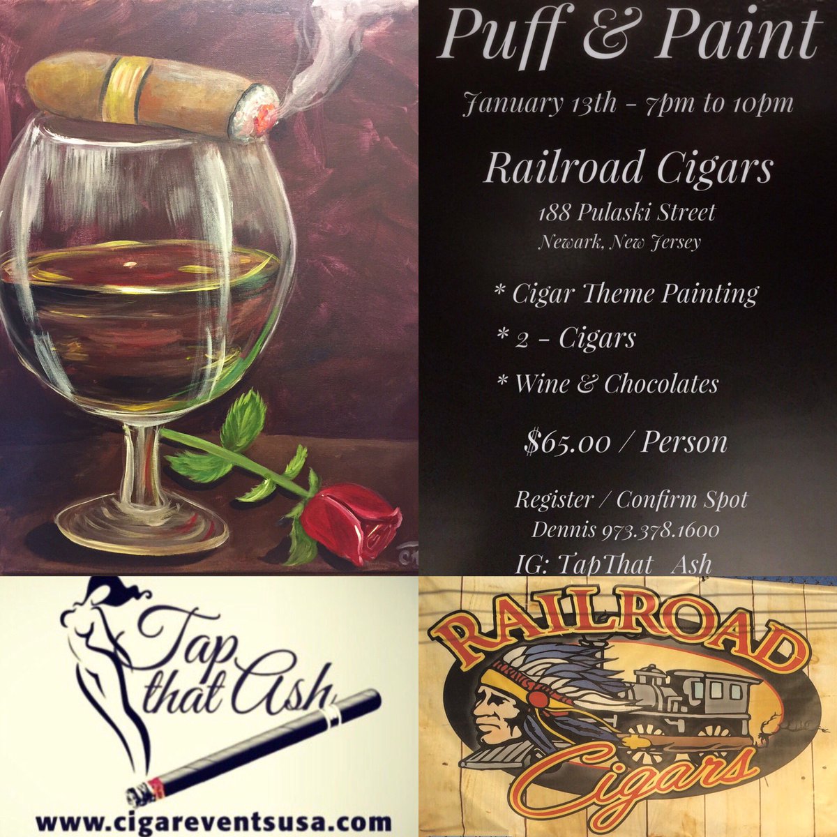 Join us on 1/13 at 7pm for our 1st Puff &amp; Paint! eventbrite.com/e/puff-paint-t… <a href="/CigarAficMag/">Cigar Aficionado</a> @njcigarclub <a href="/njcigarfest/">NJ Cigar Festival</a> <a href="/CigarEvents/">CigarEvents.com #DOGE #DOGEARMY</a> #BOTL #SOTL