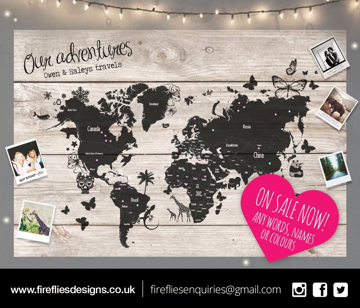 FirefliesTweet's tweet image. January sales! 25% off our personalised map pin board ❤️ Track your travels this year in style 🌴🐠#travel #holiday #sunset #love #wanderlust