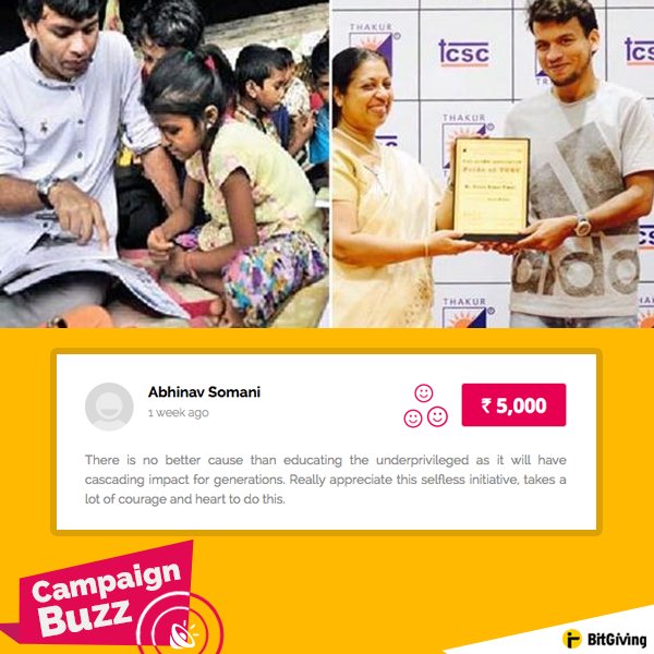 BitGiving's tweet photo. #CampaignBuzz: @03_Prince_Kumar will walk 24K kms to raise funds for the underprivileged kids he teaches. Join: https://t.co/rHmZDBNaAi https://t.co/VH902GImvF