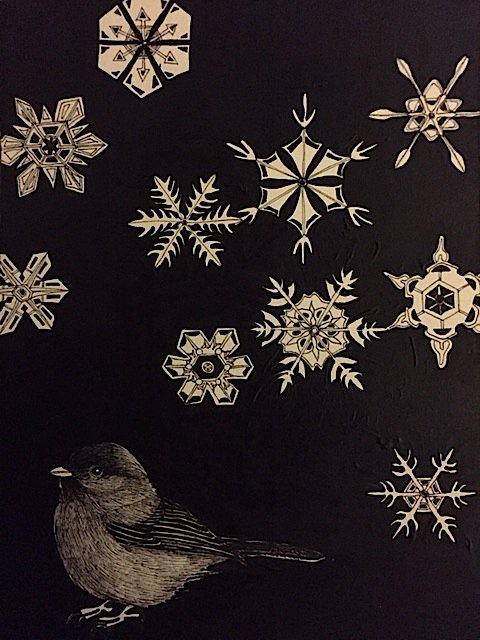 Snowy Night by Susan Taylor #snowflakes #snowart #birdart #bloodstargallery #snowday