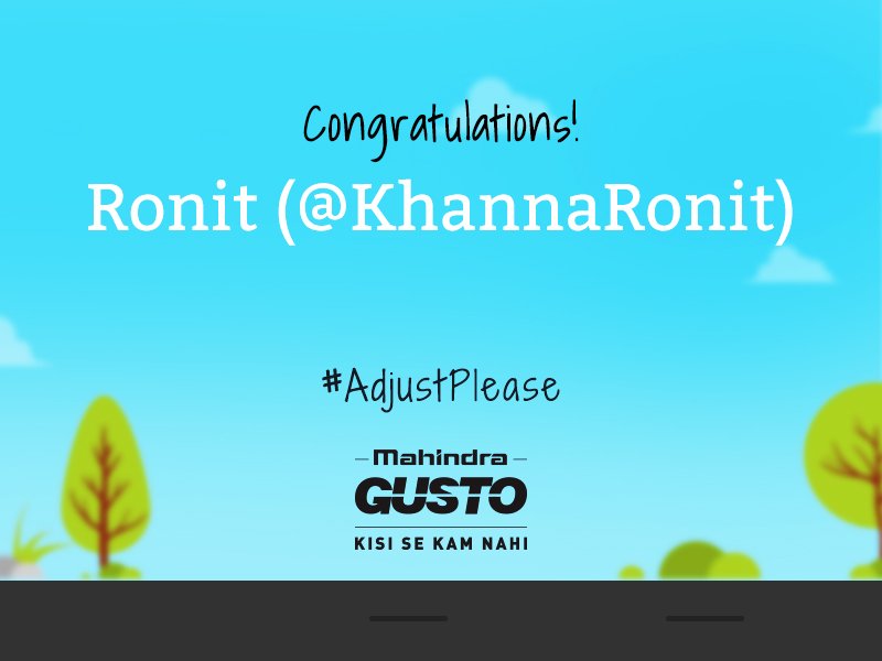 M2WScooters's tweet photo. A big round of applause for the winner of our #AdjustPlease Contest. Please DM us your full name, address and contact number @KhannaRonit https://t.co/7u0WVcyIqV