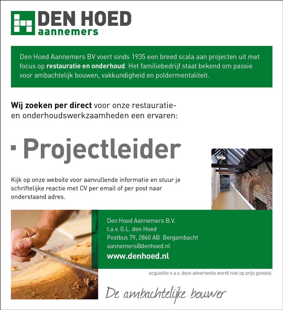 Word jij onze nieuwe #projectleider #restauratie en #onderhoud.
Zie #vacature info: denhoed.nl/over-den-hoed/…