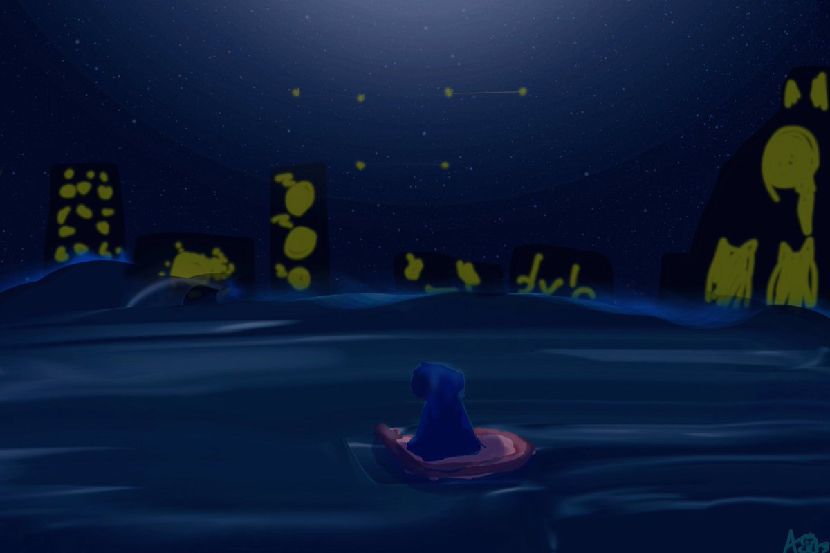 Amaoto_7716's tweet photo. 「トゥララ〜
           朝でも夜でも
   海をさまよい続けよう…
                        トゥララ〜」

#undertale
#riverman
#riverwoman
#海
#イラスト
#トゥララ〜 https://t.co/8NSwGMEeVx