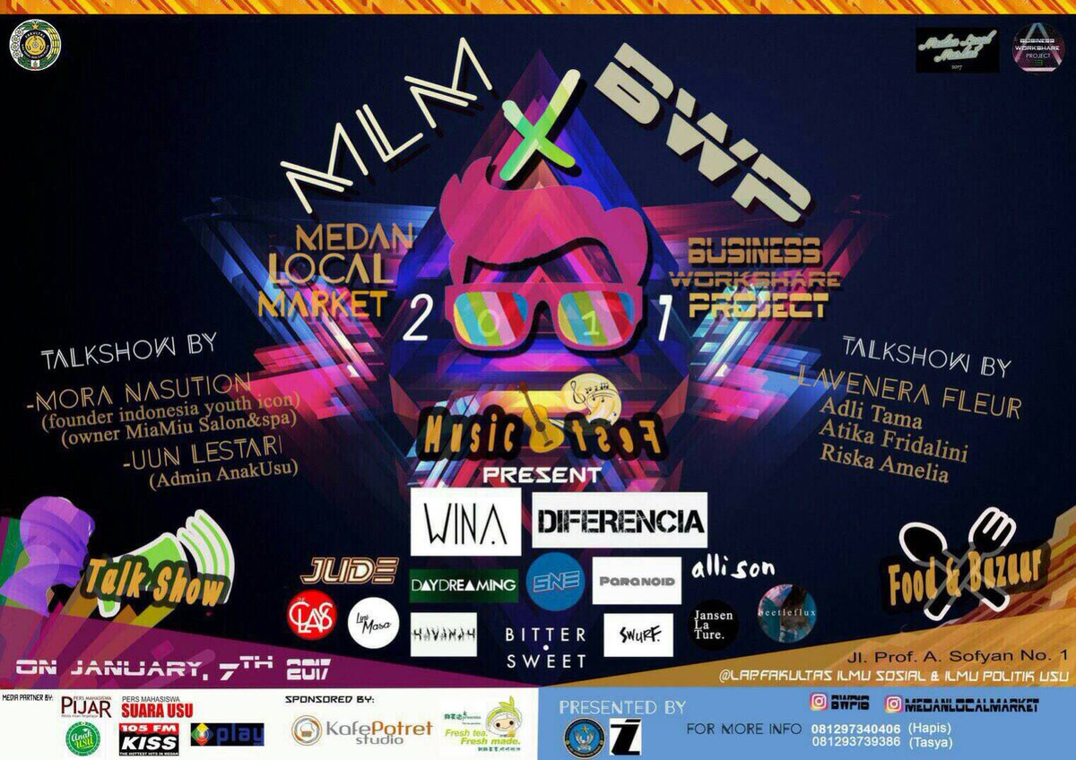 105kissfmmedan's tweet photo. LOCAL UPDATES: 
happening 7 Jan 2017
MLM x BWP @ FISIP USU Medan
w/ WINA, the CLAYS, SNE, Allison, Beetleflux &amp; many more #paradeKISSFM https://t.co/Z7Y5ewtV6M
