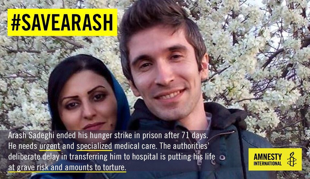 Amnesty_Actions's tweet photo. #Iran endangering life of critically ill imprisoned activist #ArashSadeghi by refusing hospital care. #saveArash #freeArash @khamenei_ir https://t.co/GeNKBbvgot