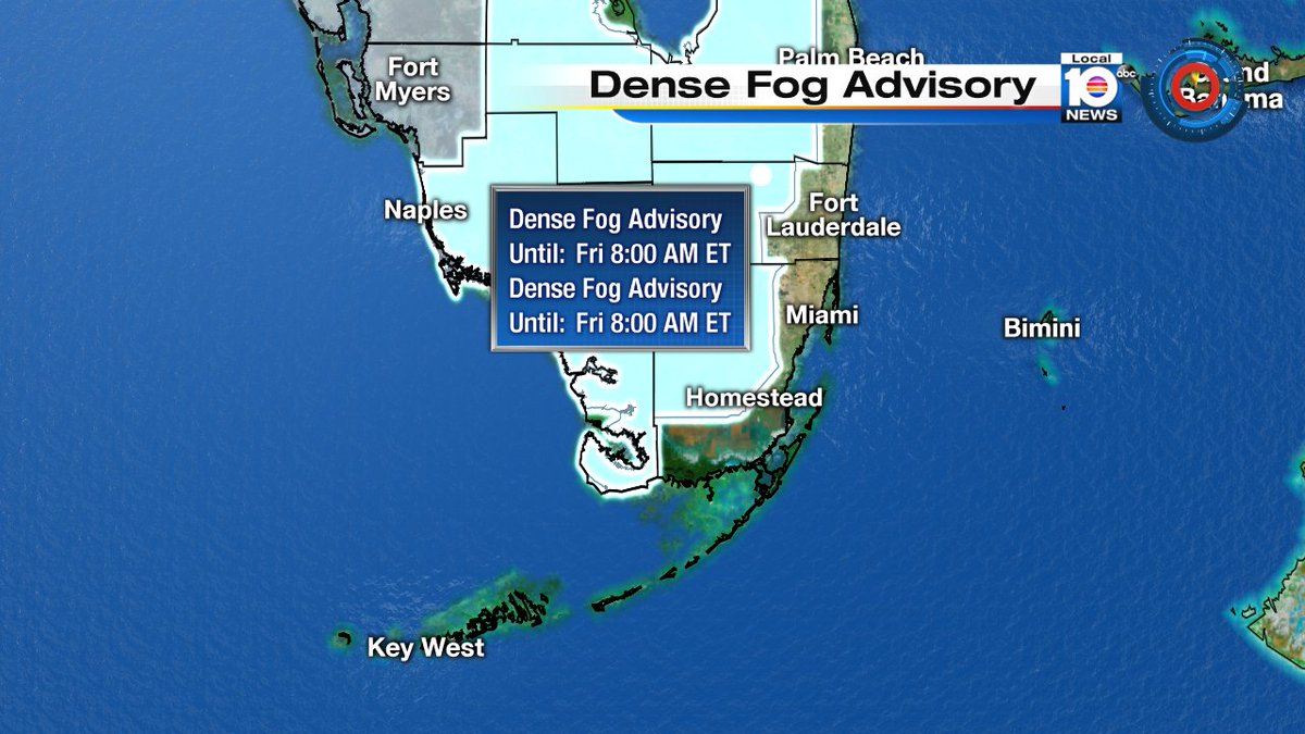 Dense Fog Advisory for inland Broward and Miami-Dade. Watch Meteorologist Julie Durda for more. https://t.co/26k1VH3jvi