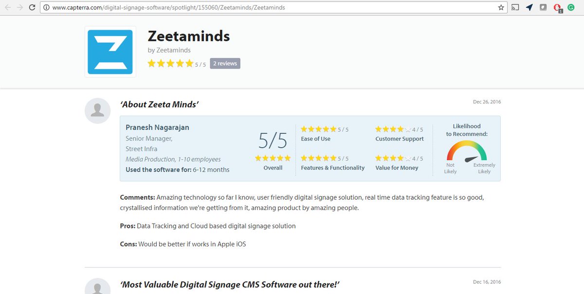 A good feedback from a customer keeps us inspired to do better. Look what our customers are saying about #Zeetaminds #DigitalsignageCMS