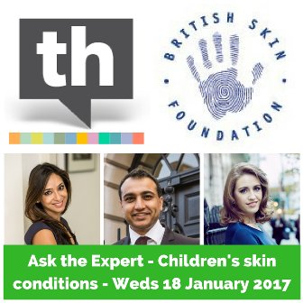 'Ask the expert' clinic on #childrensskin with @DrAnjaliMahto & @DrEmWedgeworth. 16-18th Jan via @talkhealth Details talkhealthpartnership.com/online_clinics…