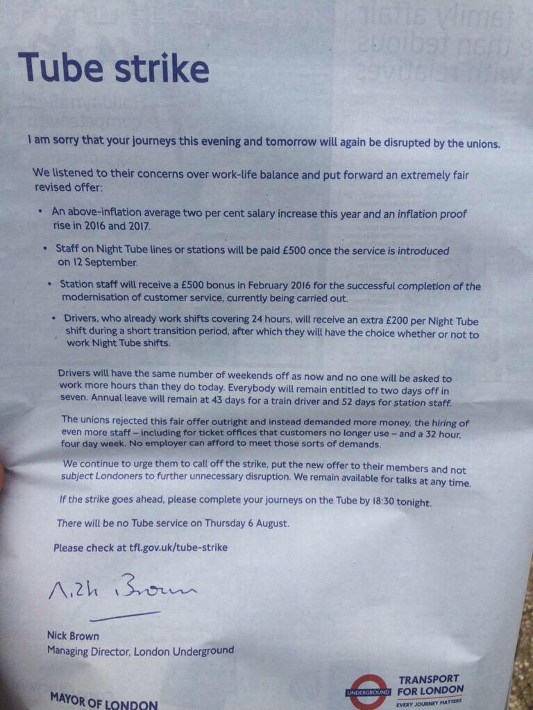 ajcdeane's tweet image. #Tubestrike in London on Monday. Here's a reminder of what they rejected last time.