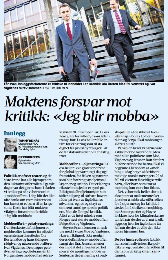 Dagens Adressa #maktelite #mobbeofre #pelsdyrnæringa #oljenæringa #senterpartiet