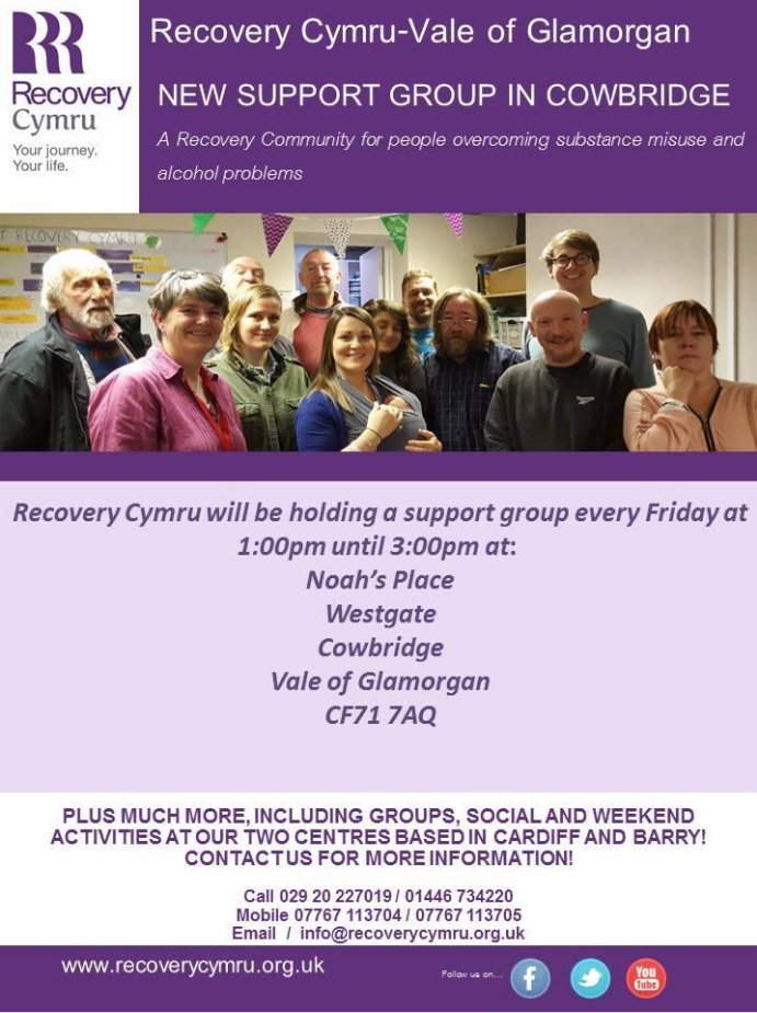 RecoveryCymru's tweet image. We are excited about our new peer support group starting in Cowbridge today. If you know of anyone this might help, please let them know! 😀