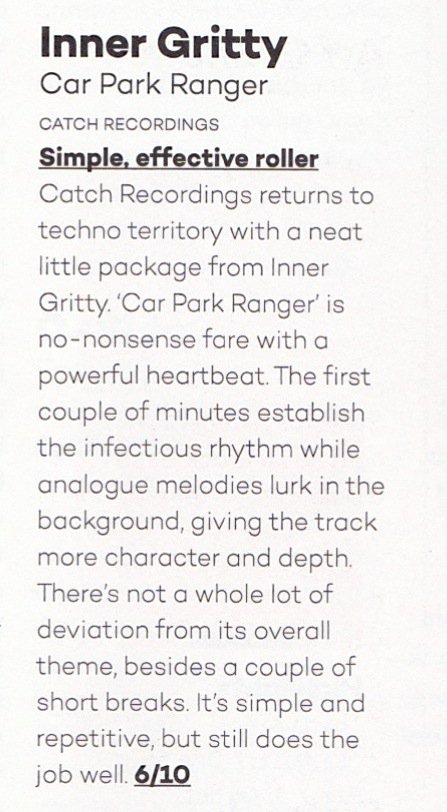 January's <a href="/Mixmag/">Mixmag</a> with a solid review of Inner Gritty's new release on <a href="/CatchRecordings/">Catch Recordings</a>