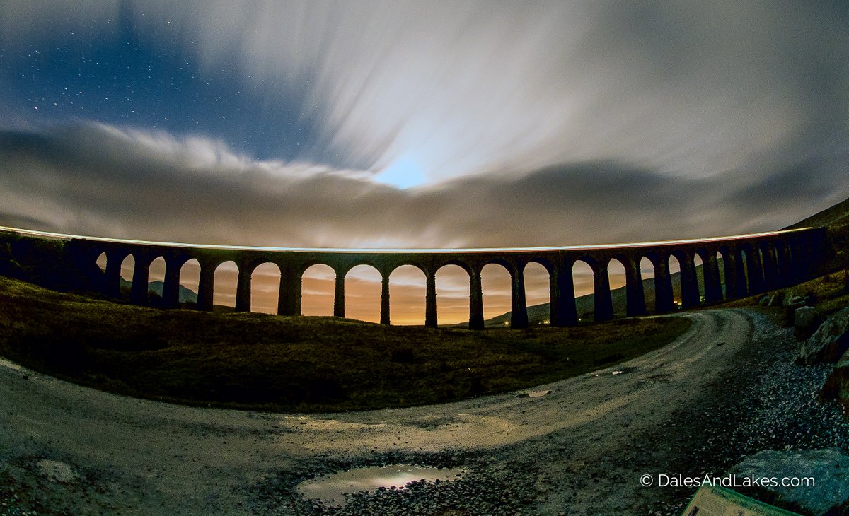 Last train at Ribblehead. Playing with a fisheye lens. 61 sec Long Exposure, ISO - 800, 8mm F3.5. #yorkshiredales #photohour