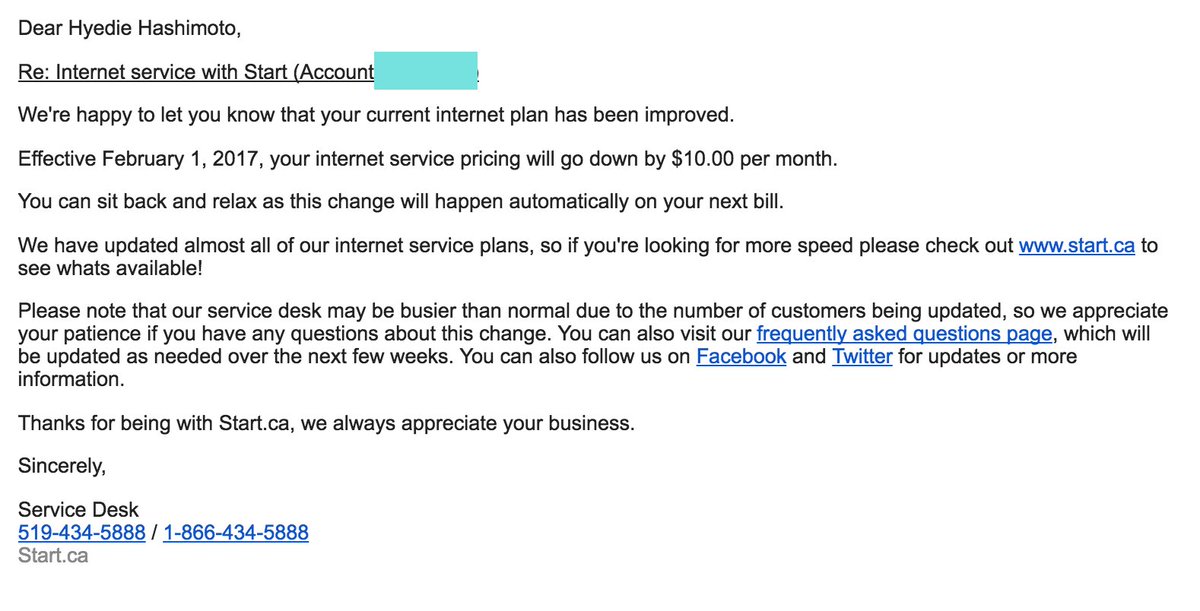 happyd's tweet photo. Wow! Thank you @startca for passing on savings! This would never have happened with @Rogers even though I was with them for over a decade! https://t.co/7YARdHxhwR