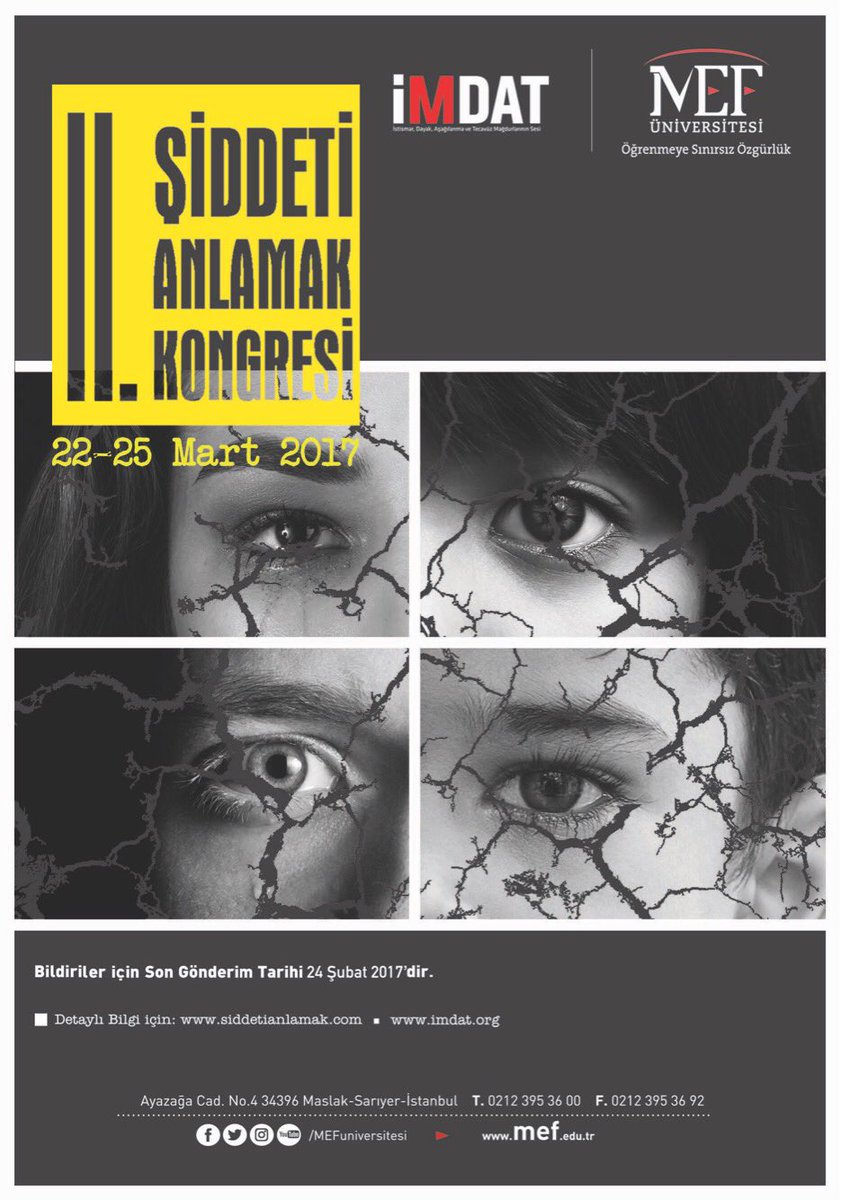 İMDAT &amp; <a href="/MEFuniversitesi/">MEF Üniversitesi</a> olarak 22-25 Mart'ta II. Ulusal Şiddeti Anlamak Kongresi'ni gerçekleştiriyoruz. Bilgi için: siddetianlamak.com