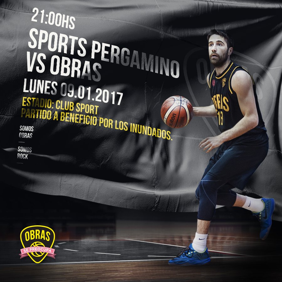 Este lunes Obras visita al <a href="/CSP_Basquet/">C. Sports Pergamino</a> en un evento solidario a beneficio de los afectados por las inundaciones. #ObrasSePreocupa