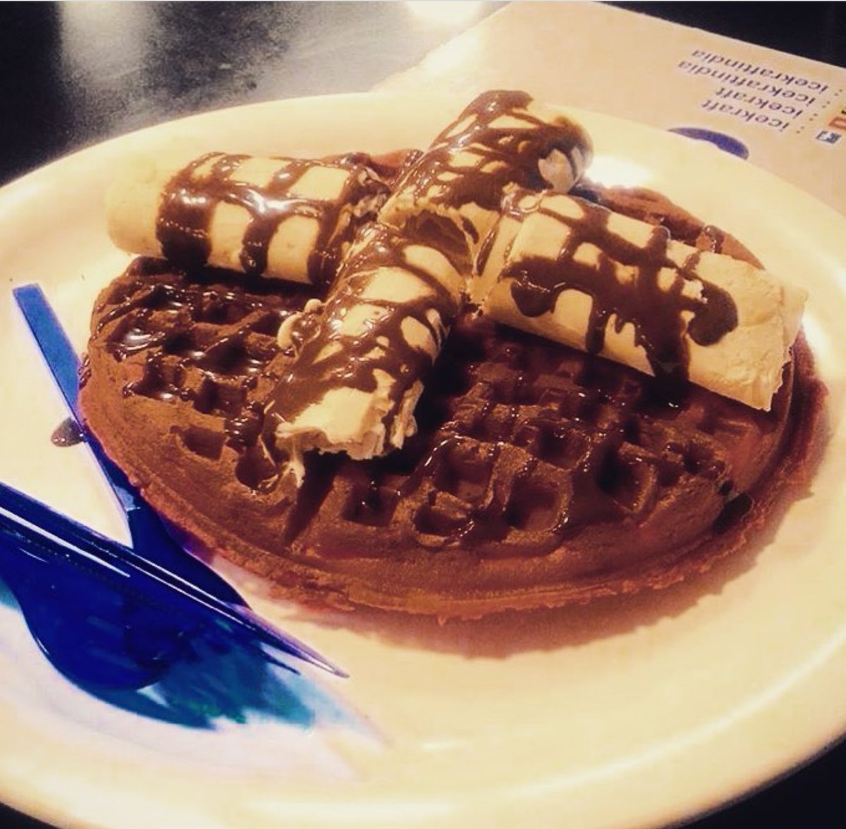 icekraftglobal's tweet photo. Now customize ur #waffles too!! Pic is a choco waffle wit candied nuts n #nutella n topped wit a pure #vanilla #icecream n salted #caramel https://t.co/rSkCDFyCLB