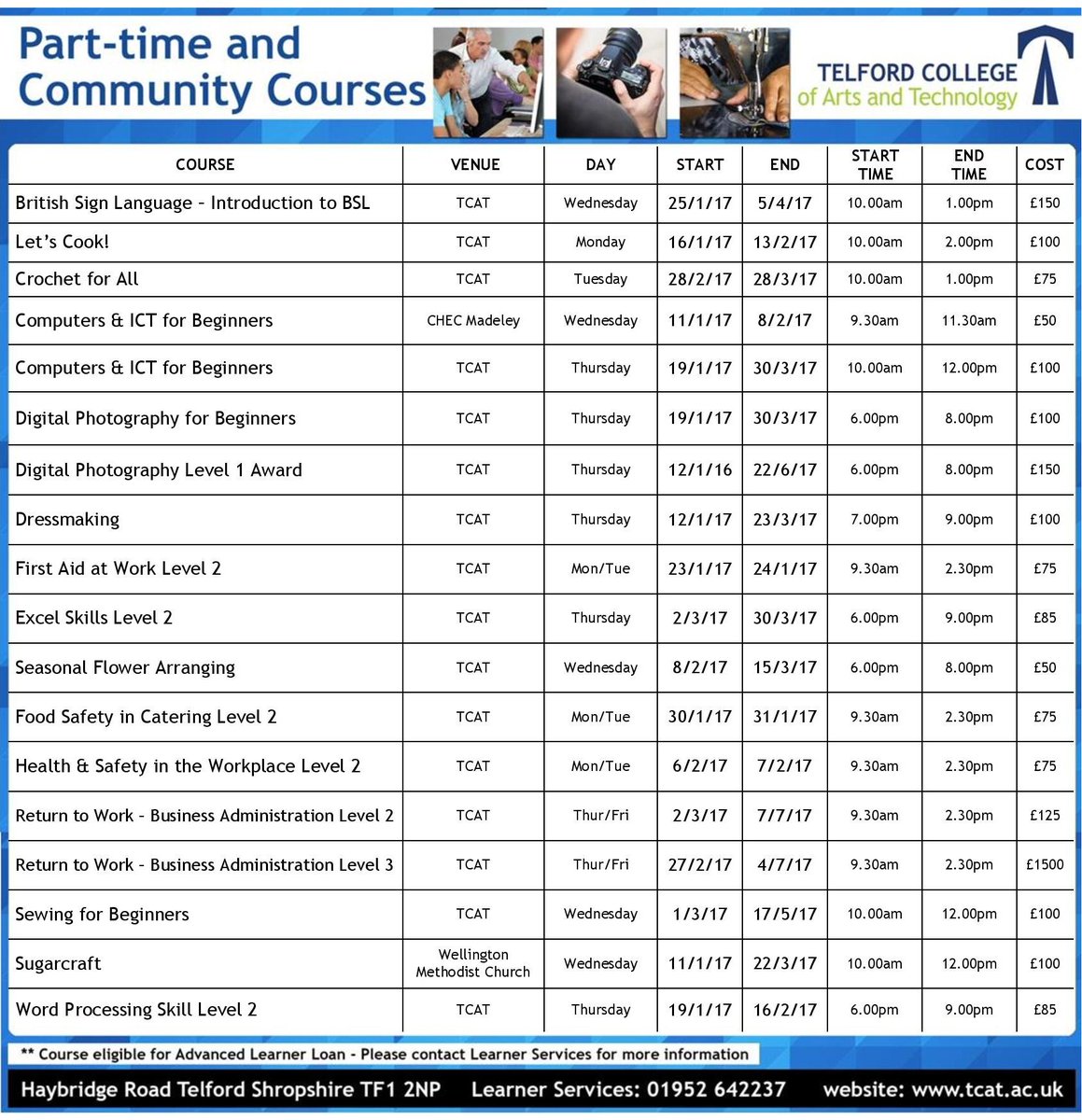 New Year, new start!  Why not enrol on one of our part time courses this January and #neverstoplearning