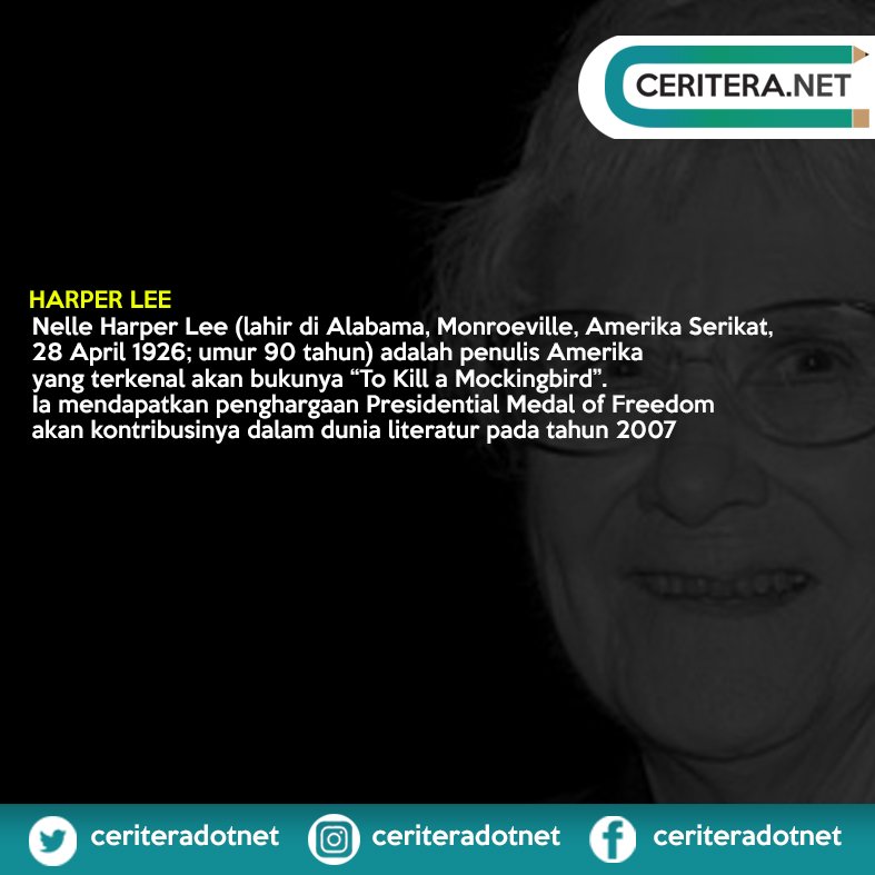ceriteradotnet's tweet photo. Berikut profil singkat Harper Lee. #Ceritera https://t.co/Vz0n4t2bWf