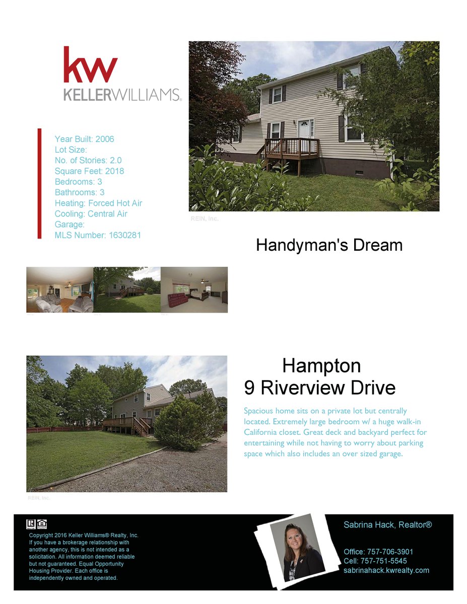 HackRealtor's tweet image. Home for Sale in Hampton Virginia. Huge closets &amp;amp; garage. Give me a call today to schedule a showing. 757-751-5545 #Hampton #ForSale