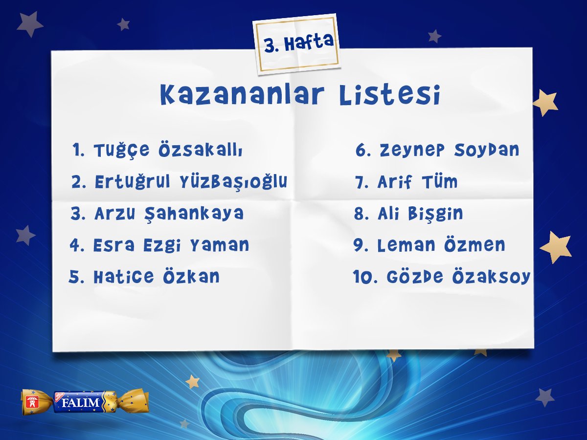 İşte bu haftanın kazananlar listesi… Siz de mani atışmasına katılın, ödülleri kaçırmayın!
heristebifalimvar.com