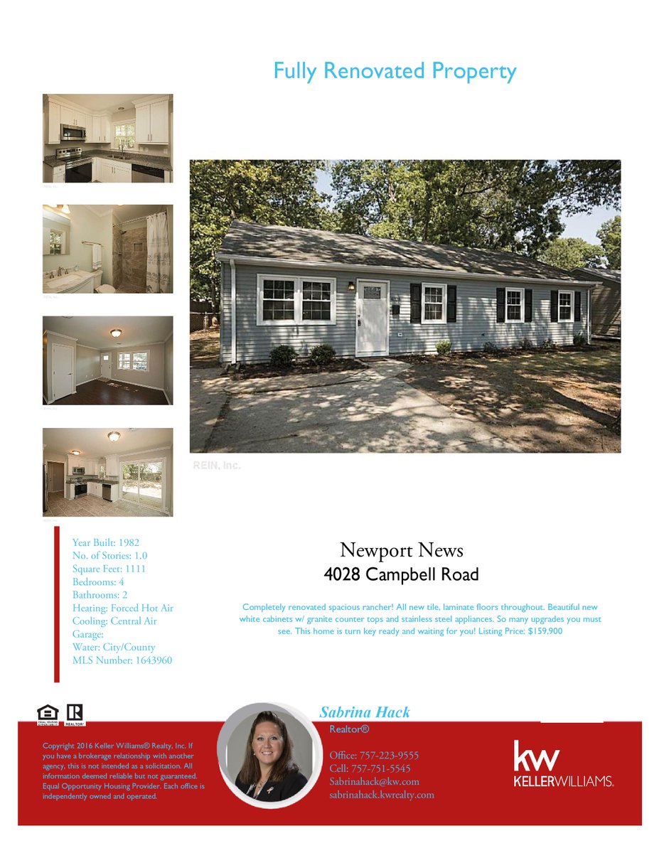 HackRealtor's tweet image. Home for Sale in Newport News Virginia. This house has been remodeled and is ready for you to move today. Give me a call 757-751-5545