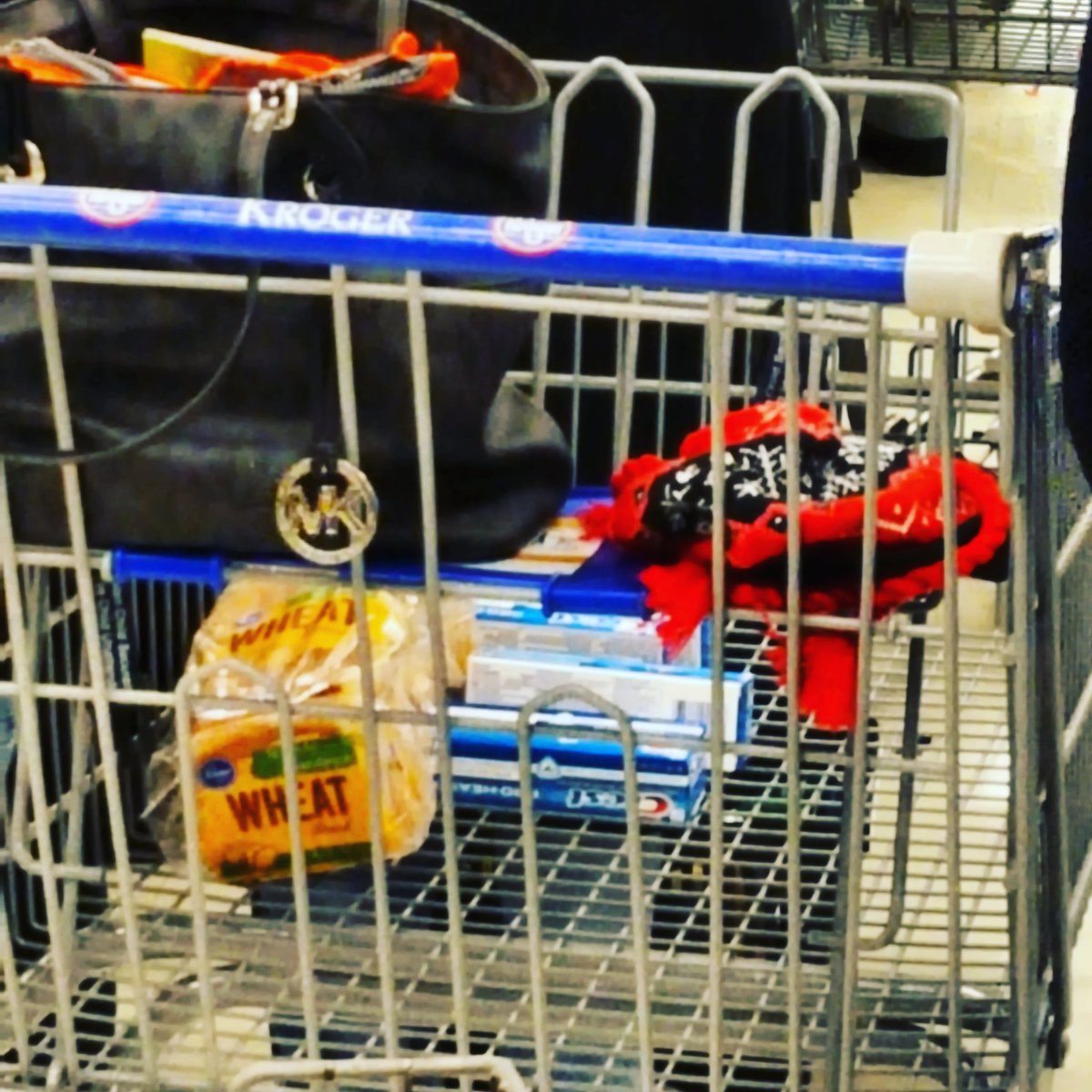Lines 30 min long. Snow threat. She has a loaf of bread &amp; 7 tubes of toothpaste. Can't make this stuff up. #atlanta #crest #snowpocalypse
