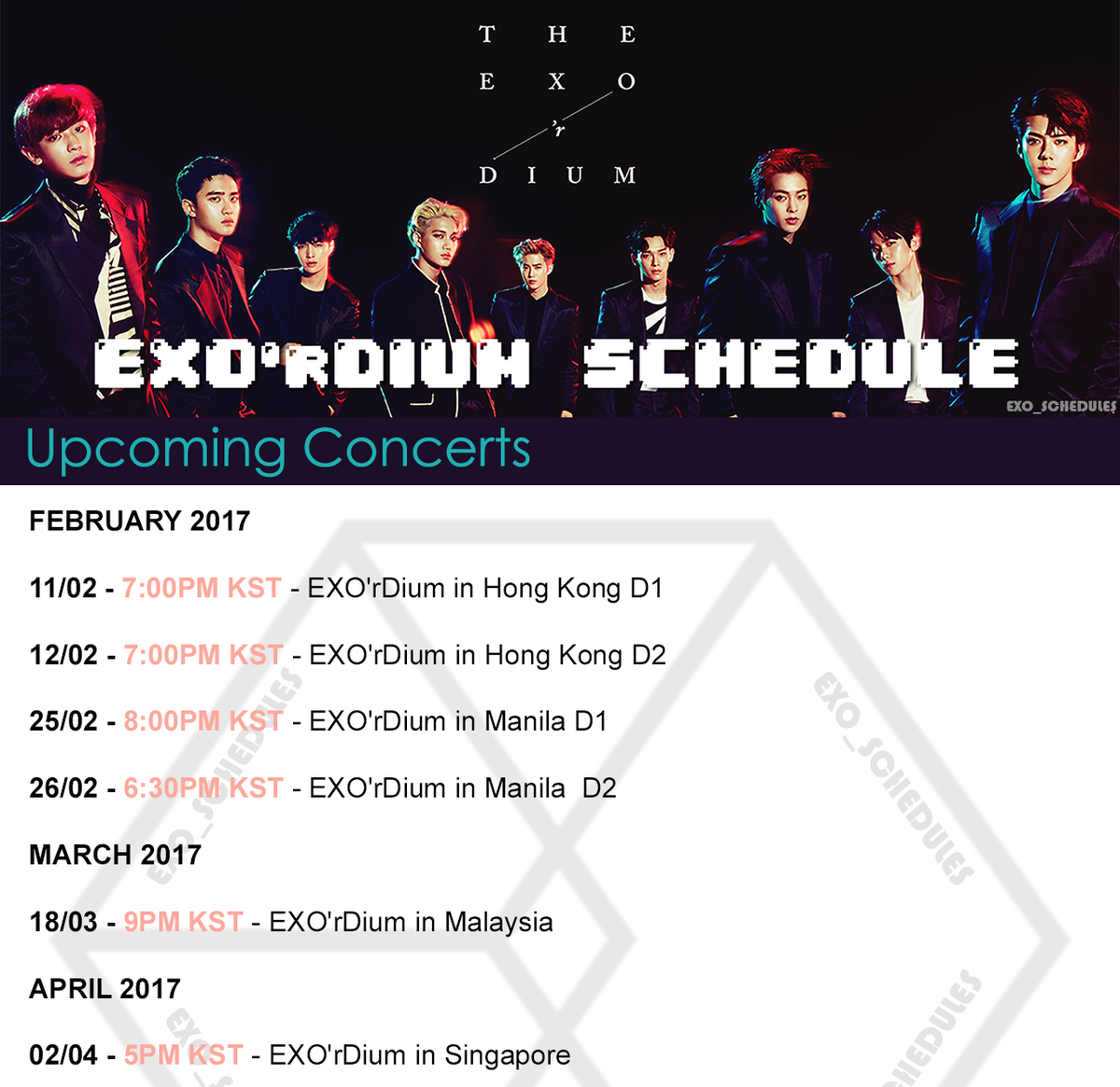 EXO SCHEDULE on Twitter "*correction EXO'rDIUM in Hong Kong D1 & D2