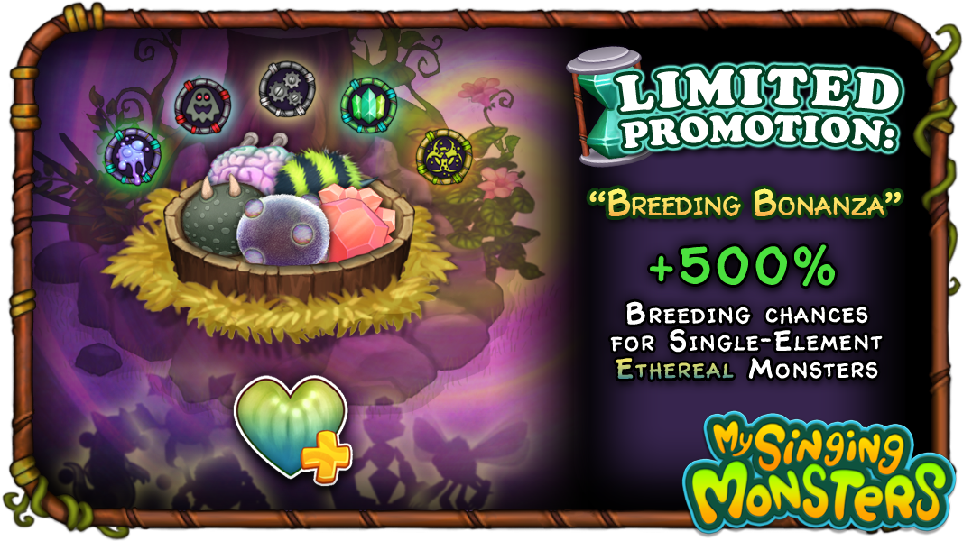 SingingMonsters's tweet photo. Giddy up, Singing Monsters fans… it's BONANZA time! This weekend, enjoy 500% increased chances for breeding Single-Element Ethereals! https://t.co/zVXbXQvlVT