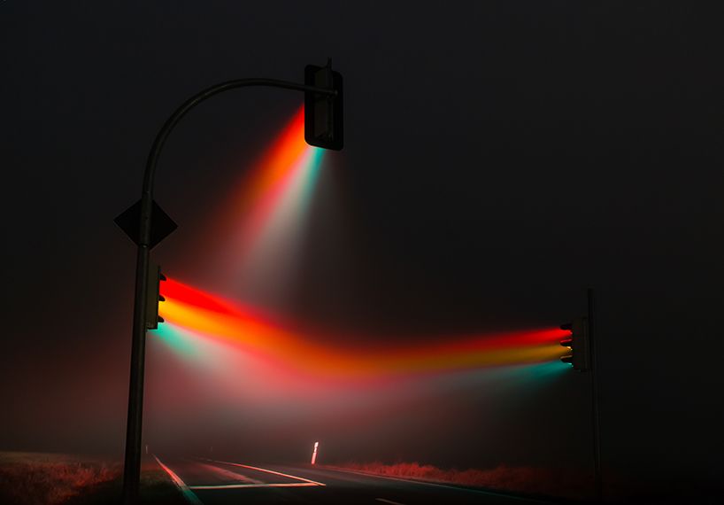 designboom's tweet image. lucas zimmermann's surreal traffic lights illuminate misty german streets designboom.com/art/lucas-zimm…