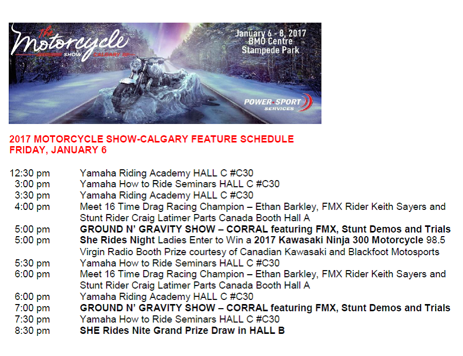 thebikeshows's tweet photo. Good morning #YYC and welcome to Day 1 of the #bikeshowYYC. We're open from noon - 9 pm. ICYMI here's today's features schedule https://t.co/YEUzkg4Ul0