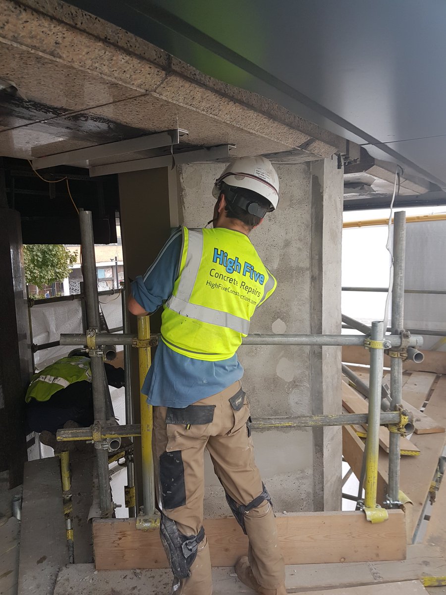 One of our professionals working on the external columns at Aldgate House