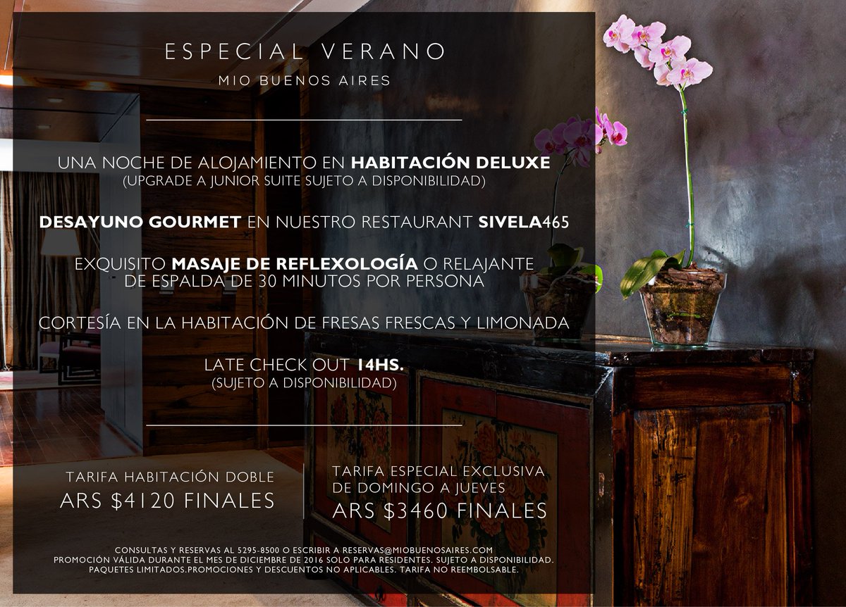 Te invitamos a disfrutar del #verano2017 en #BuenosAires . Te la vas a perder?
Reservas al: 011 5295 8500/reservas@miobuenosaires.com