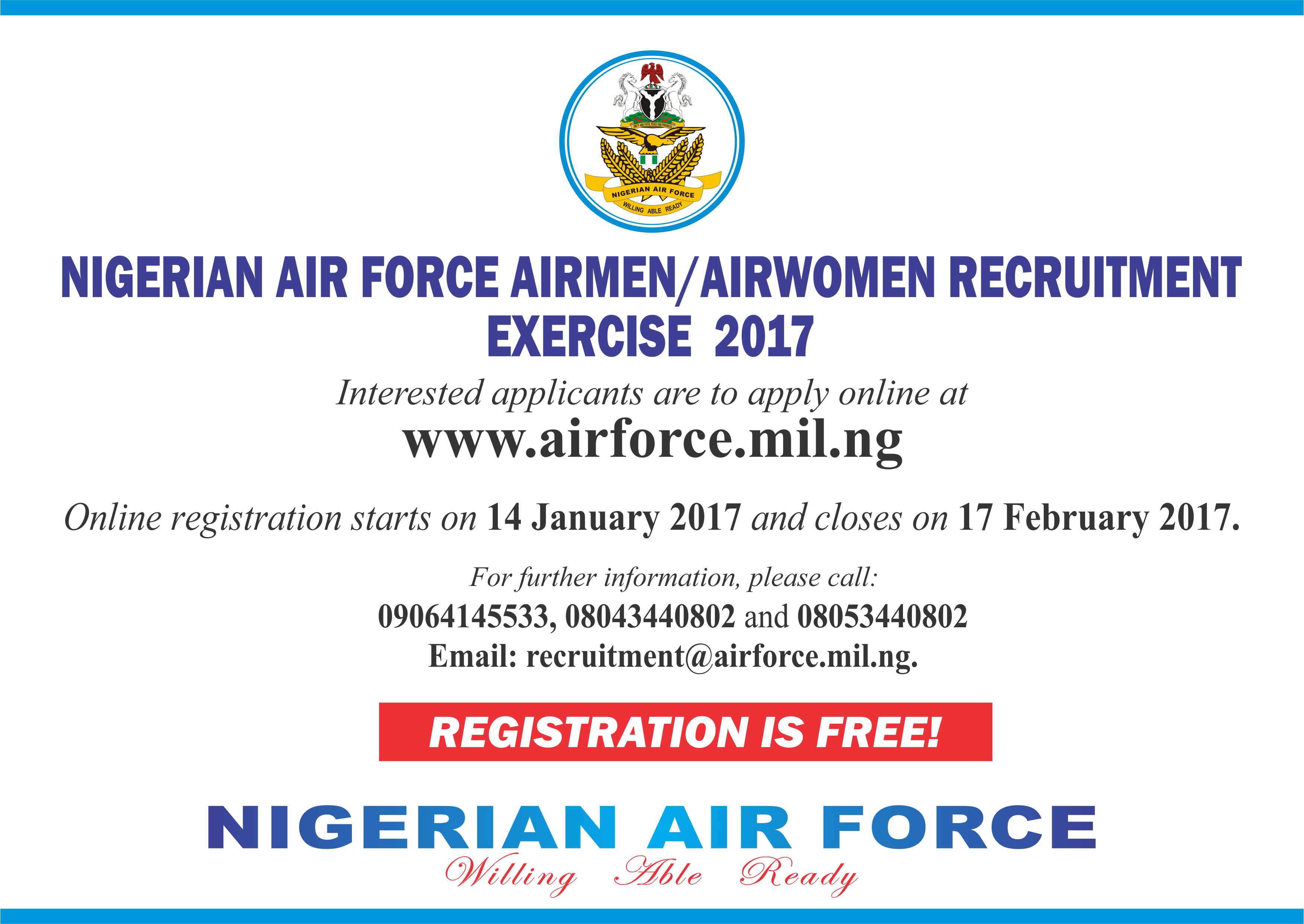 Nigerian Air Force على X: &ldquo;APPLICATION FOR NIGERIAN AIR FORCE 