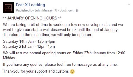 ** JANUARY OPENING HOURS **