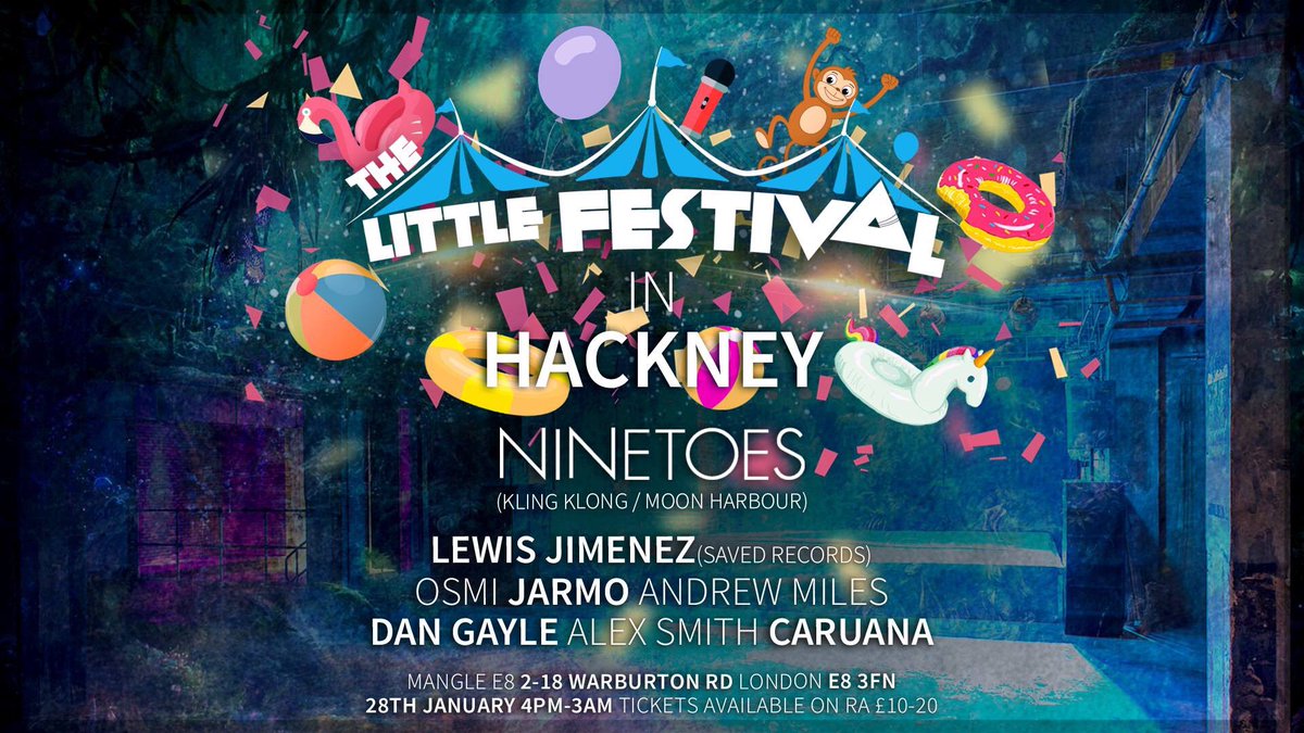 Our complete line up for the 28th Jan!

<a href="/ninetoes78/">Ninetoes</a> and many more

Tickets currently £10 but selling fast!

residentadvisor.net/event.aspx?909…