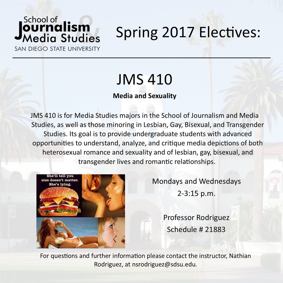 SDSU_JMS's tweet photo. #JMS410 Media and Sexuality with @Nate_SDSU! #JMSspring17 #SDSUJMS https://t.co/cqMKPOnKmq